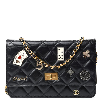 Chanel Aged Calfskin Lucky Charms Casino 2.55 Reissue Wallet on Chain WOC Black 1 of 11