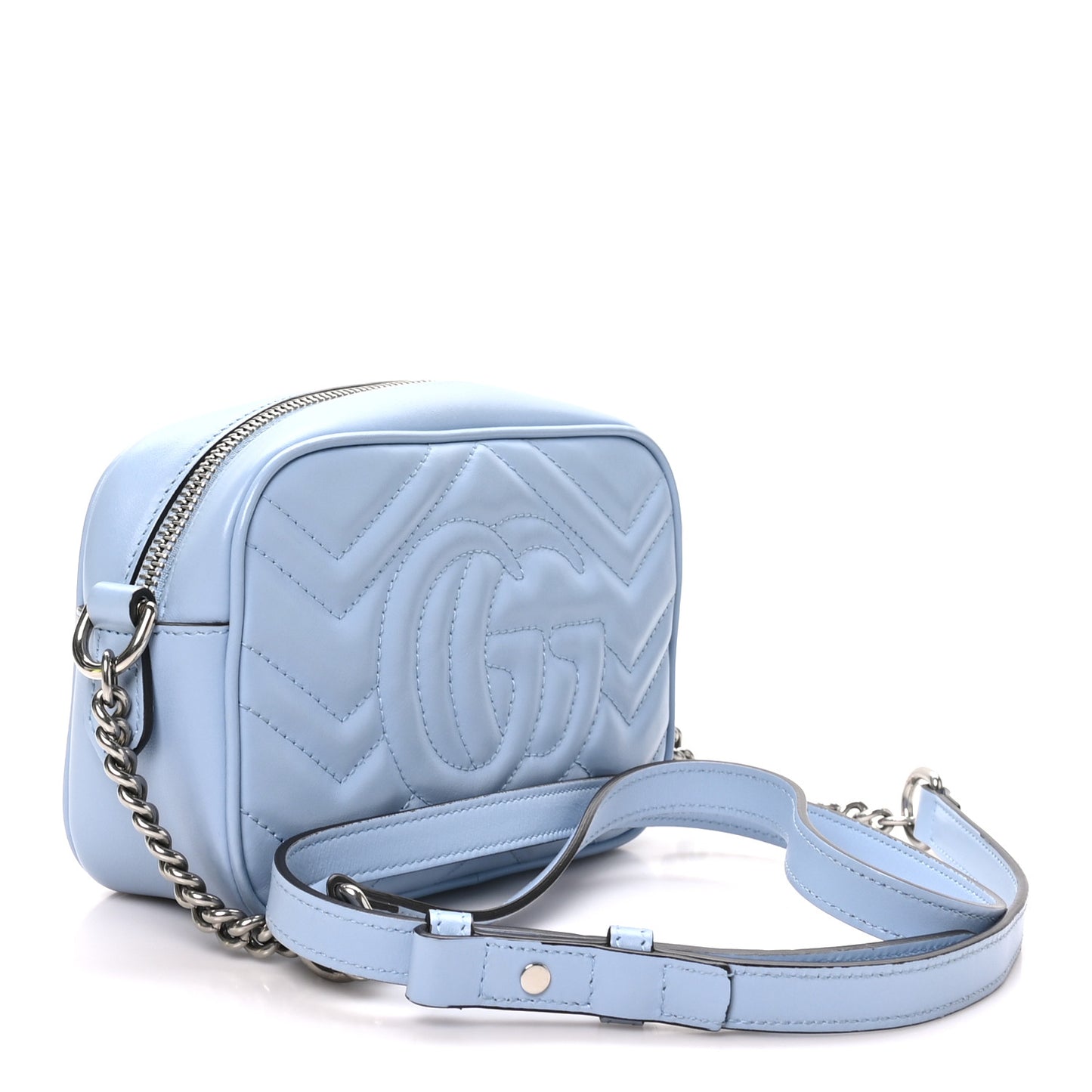 Calfskin Matelasse Mini GG Marmont Chain Shoulder Bag Porcelain Light Blue