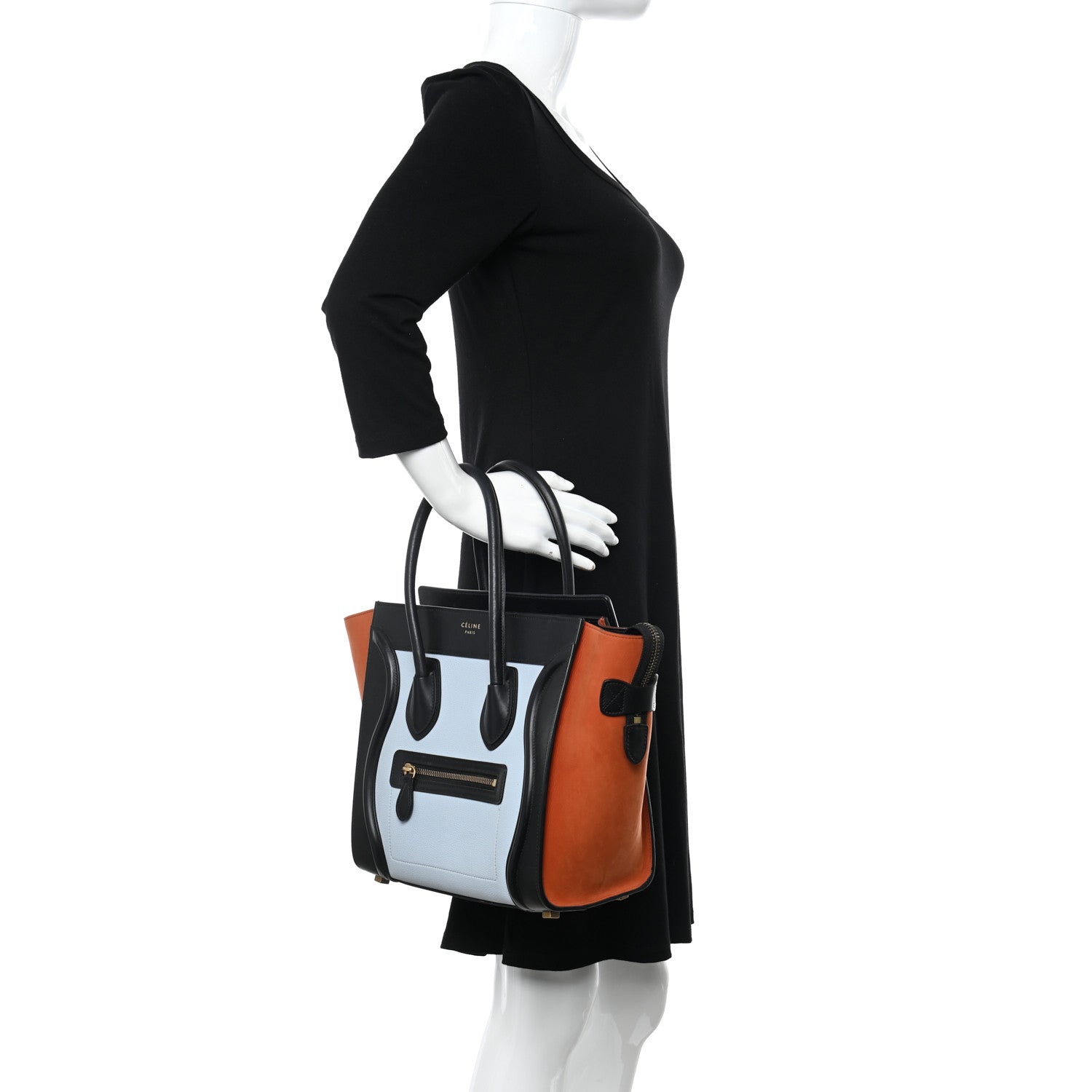 Celine Drummed Calfskin Nubuck Mini Bi-Color Luggage Baby Blue Burnt Orange 2 of 11