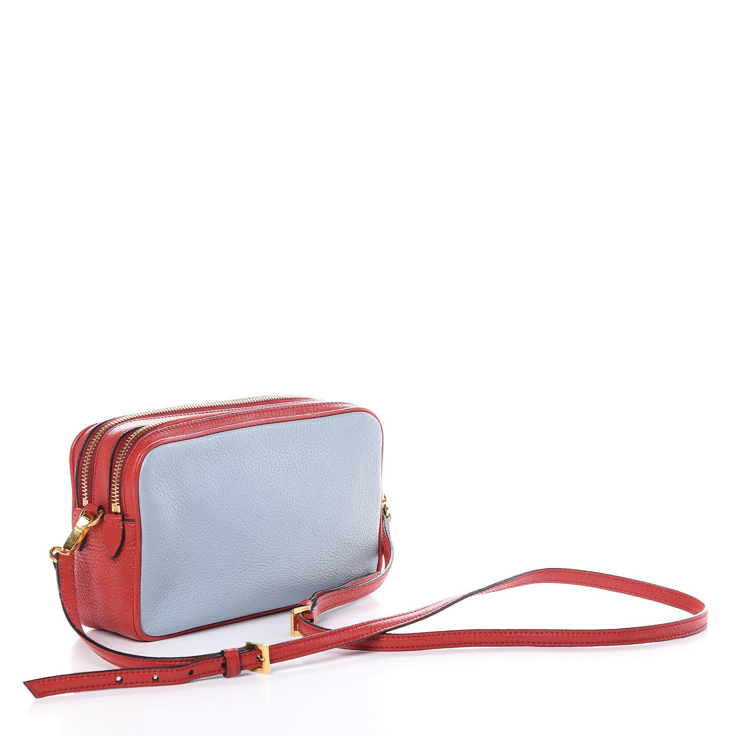 Miu Miu Goatskin Madras Double Zip Crossbody Bag Rosso Cielo 3 of 13