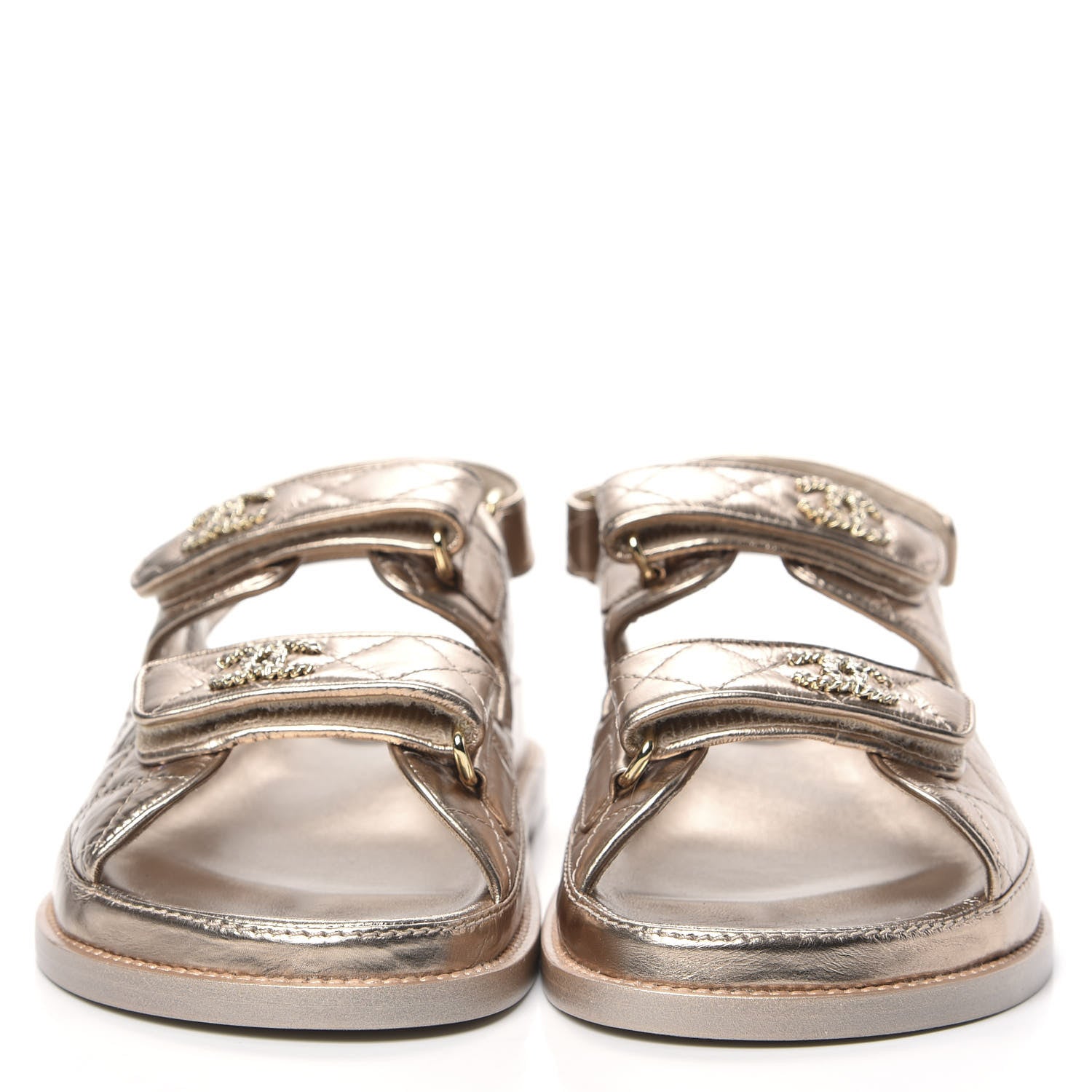 Chanel Iridescent Lambskin Quilted Velcro Dad Sandals 38 Light Bronze 2 of 9