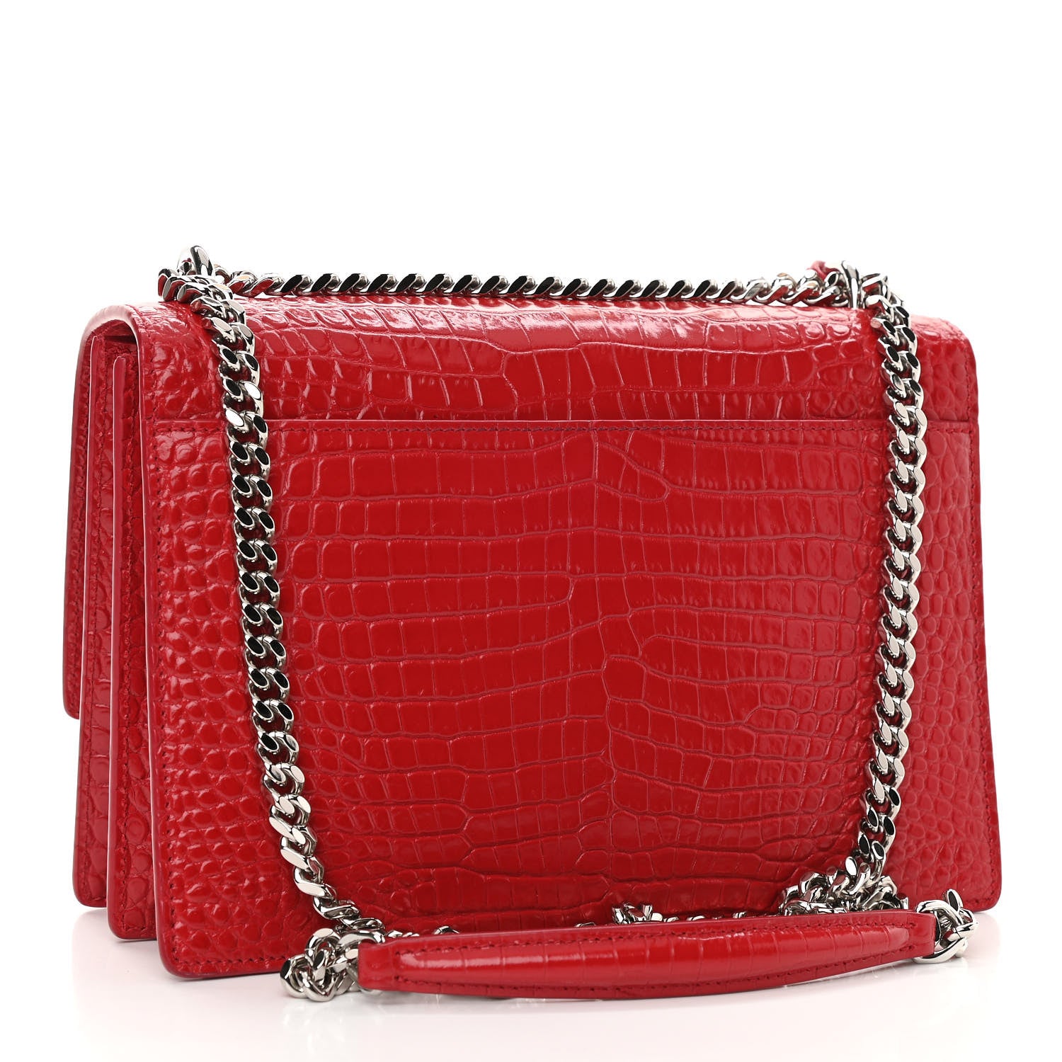 Saint Laurent Calfskin Crocodile Embossed Medium Monogram Sunset Rouge Eros 3 of 10