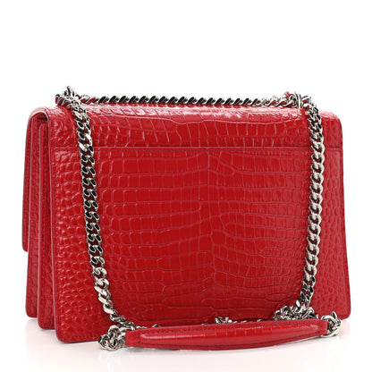 Saint Laurent Calfskin Crocodile Embossed Medium Monogram Sunset Rouge Eros 3 of 10