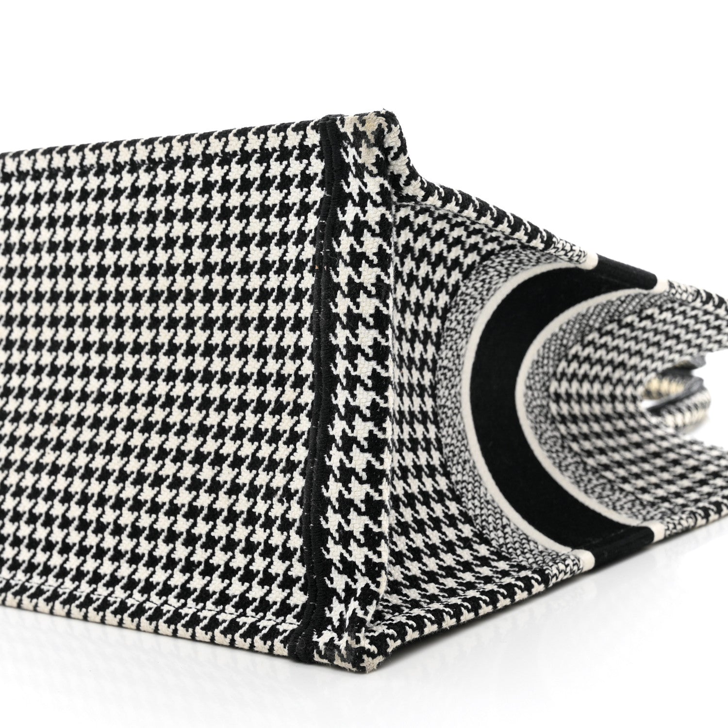 Christian Dior Canvas Houndstooth Embroidered Medium Book Tote Black White 9 of 10
