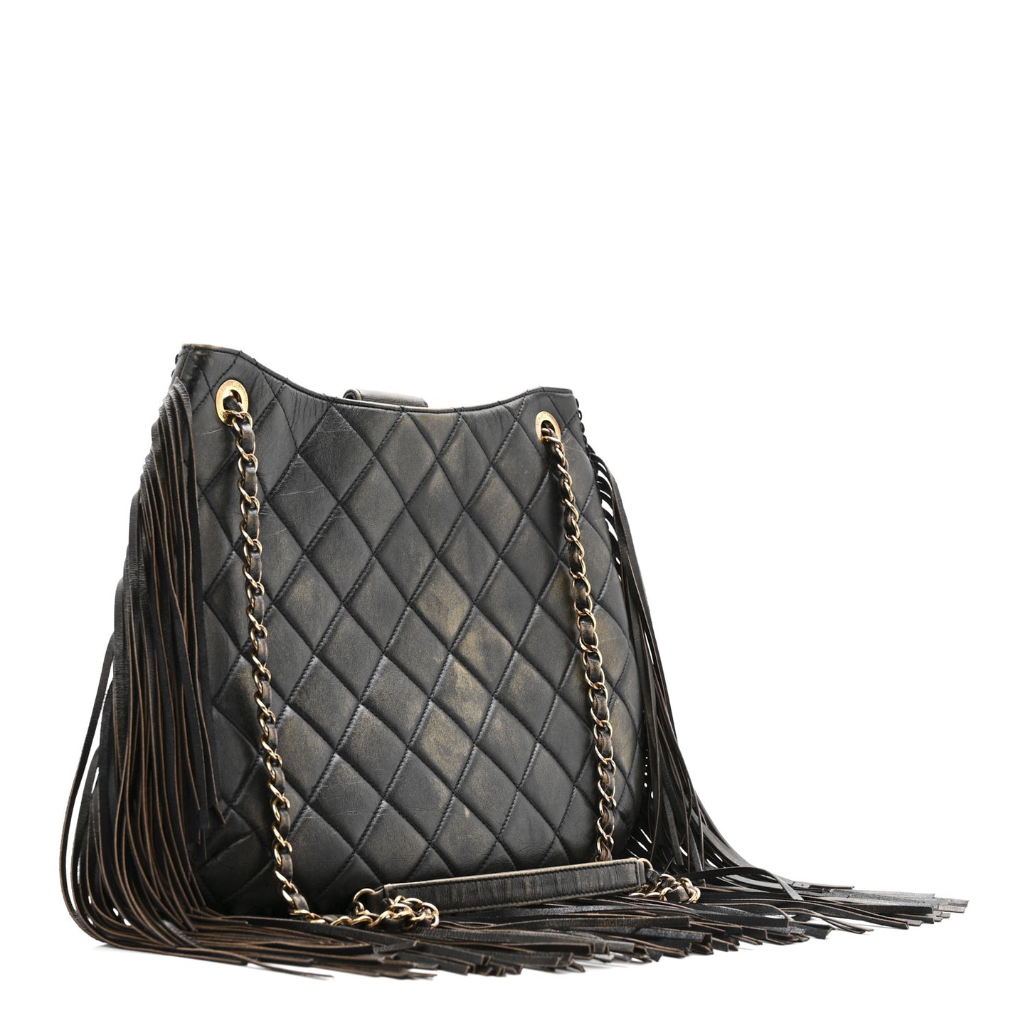 Calfskin Quilted Into The Fringe Hobo Black Gold
