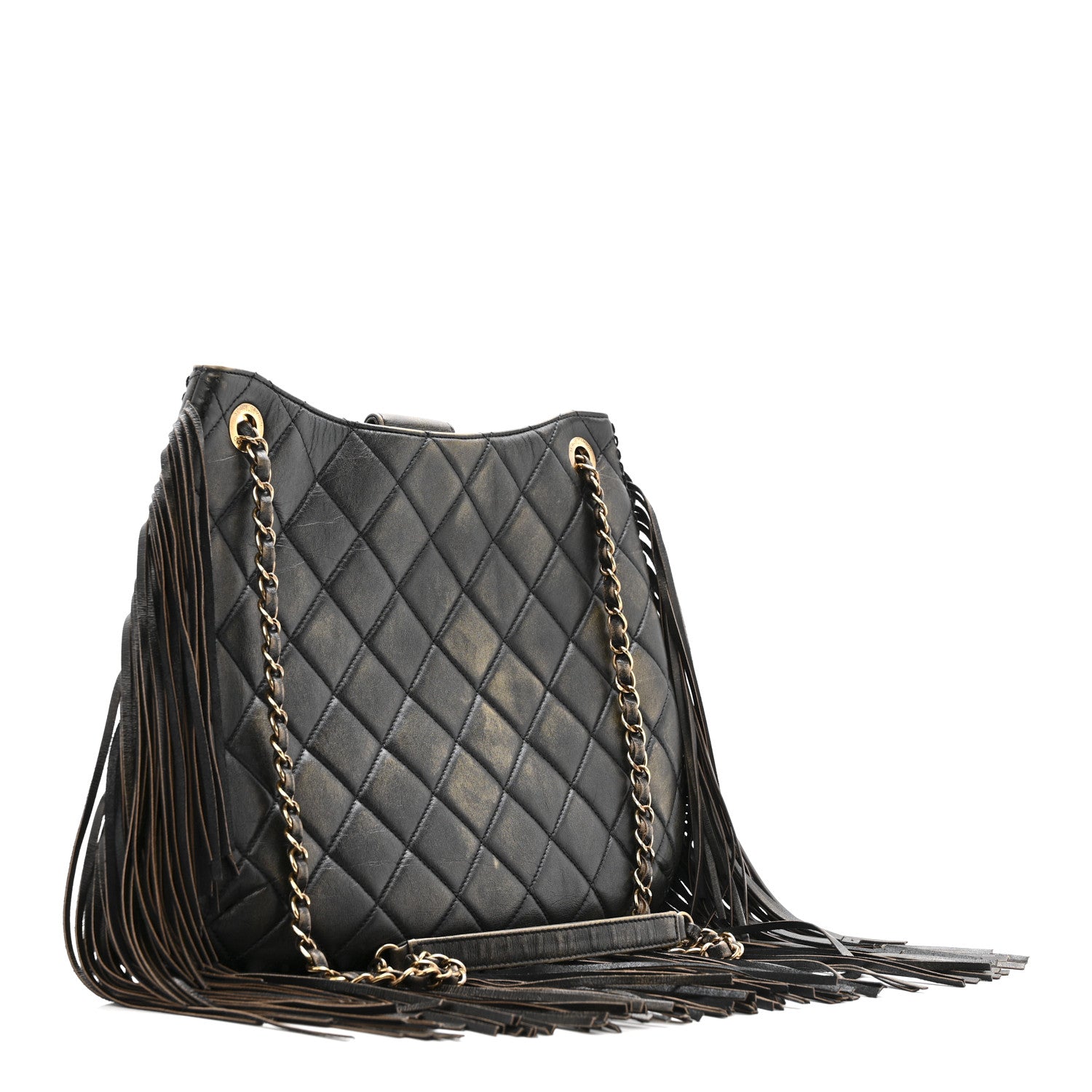 Chanel Calfskin Quilted Into The Fringe Hobo Black Gold 3 of 15