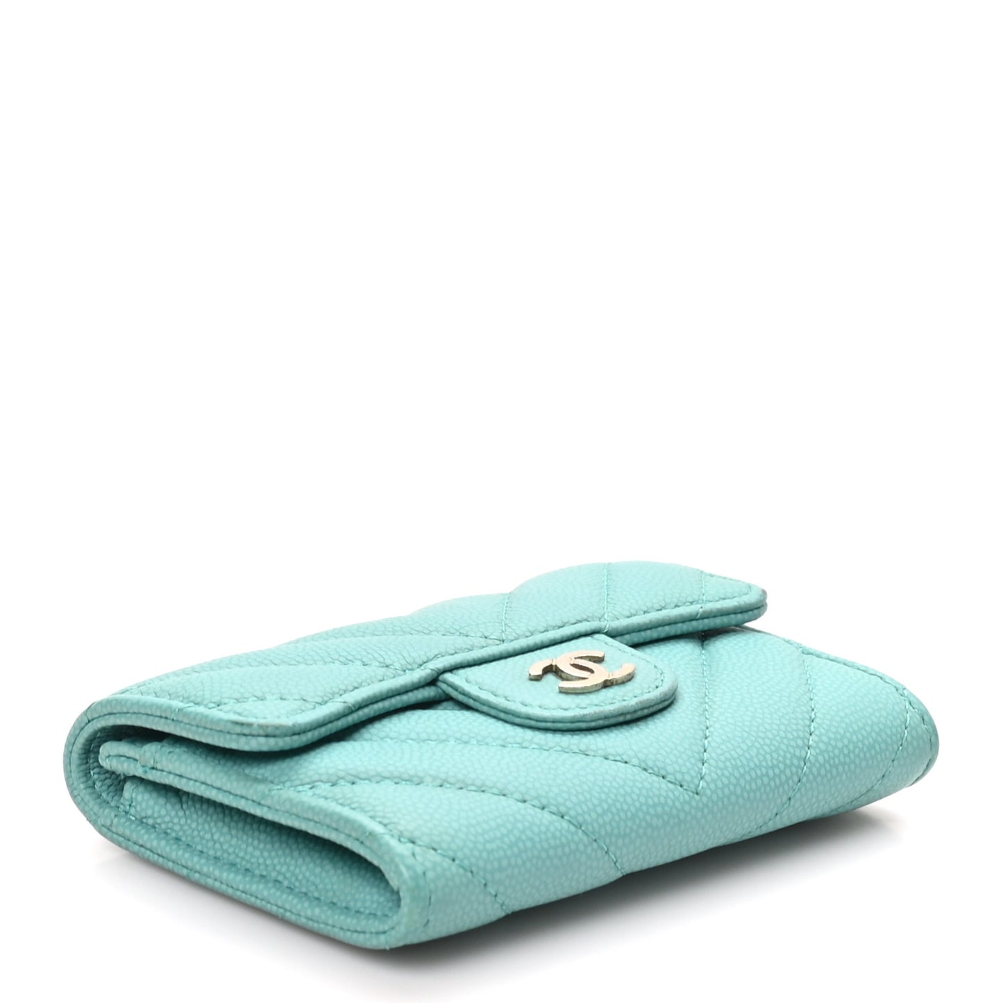 Caviar Flat Chevron Quilted Flap Card Holder Green