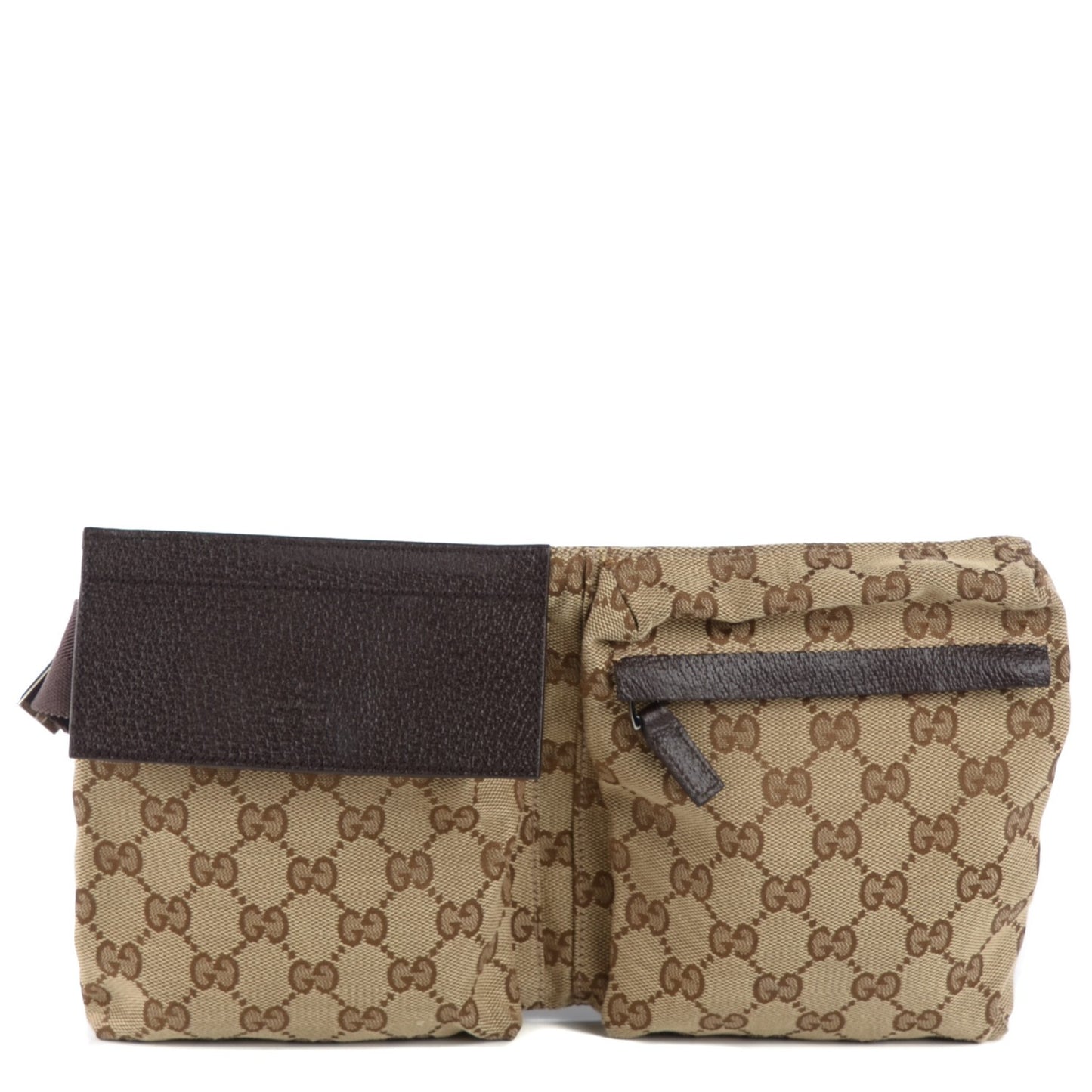 GG Monogram Double Pocket Belt Bag Dark Brown