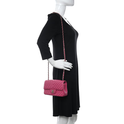 Chanel Lambskin Chevron Quilted Mini Rectangular Flap Dark Pink 2 of 12