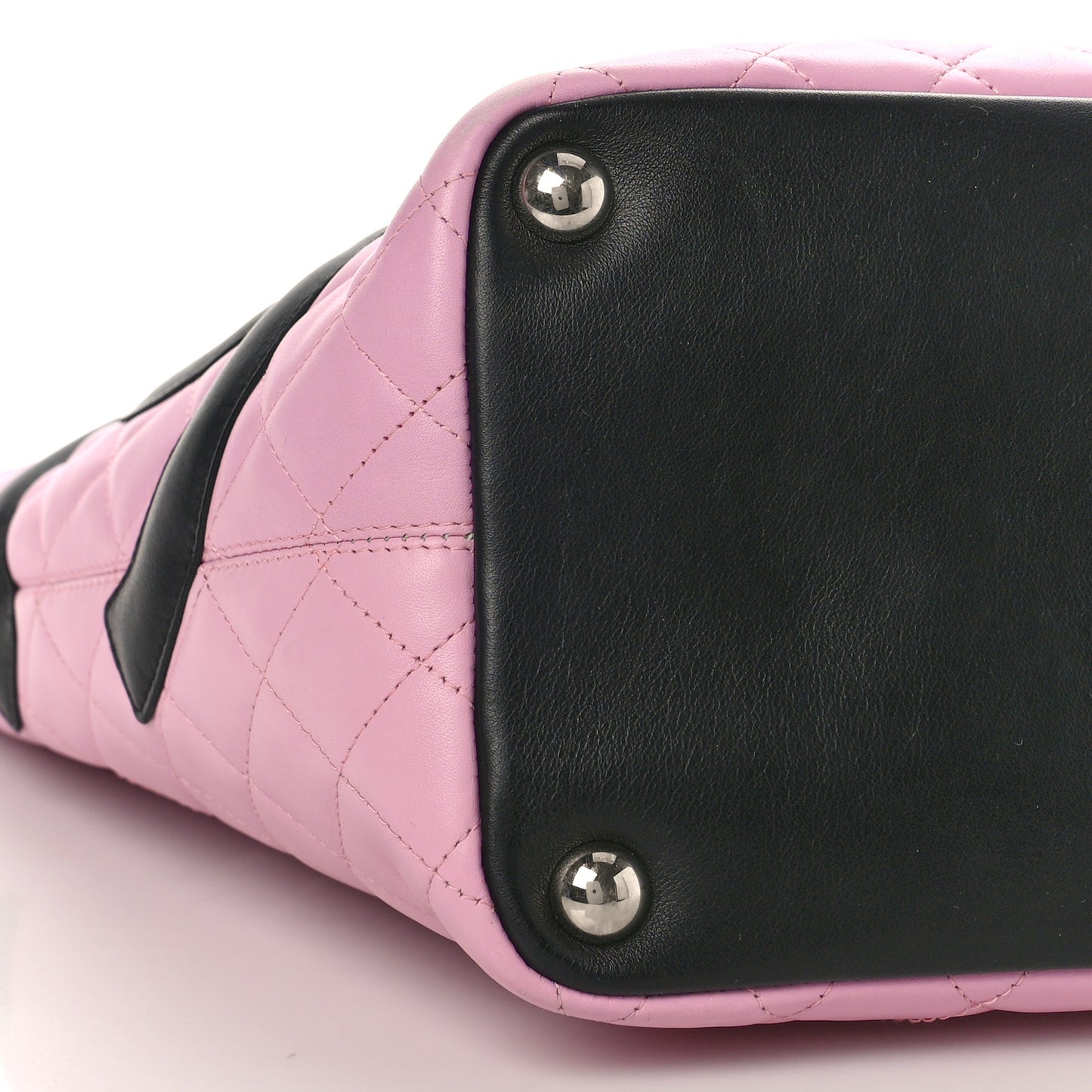 Calfskin Quilted Large Cambon Tote Pink Black