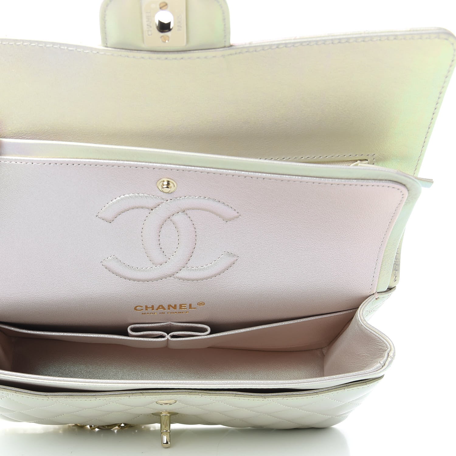 Chanel Iridescent Lambskin Quilted Medium Double Flap Ivory 7 of 10
