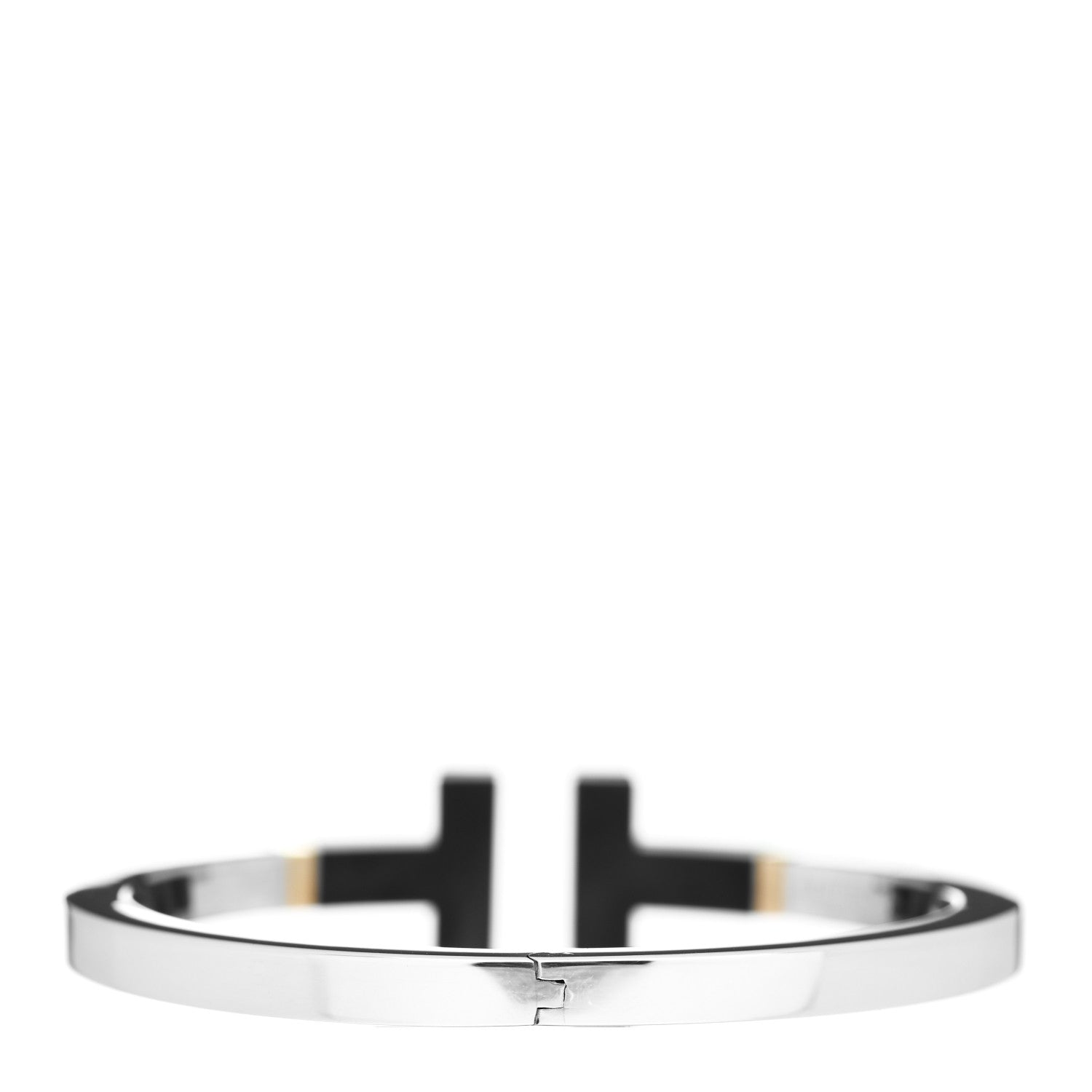 Tiffany Sterling Silver 18K Yellow Gold Black Ceramic T Square Bracelet 3 of 4