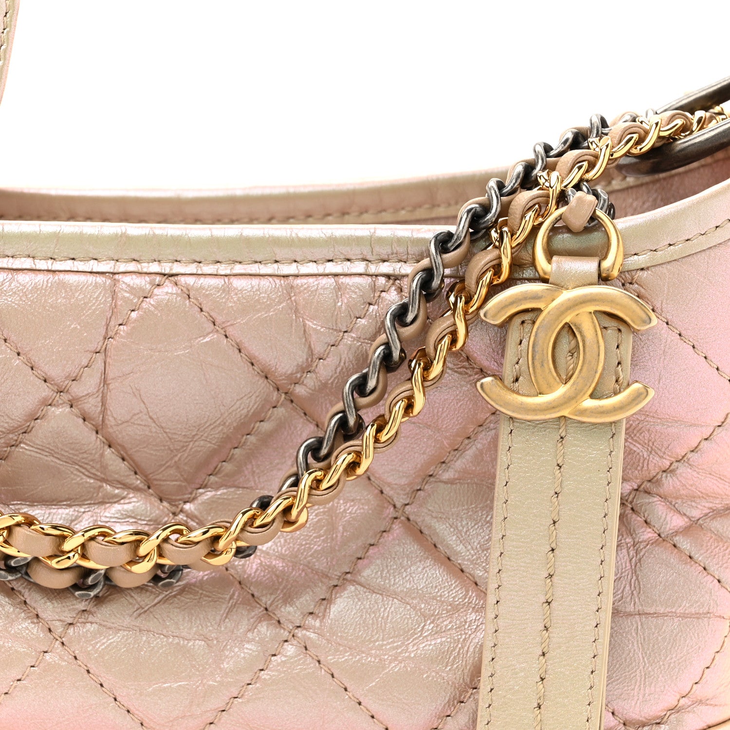 Chanel Iridescent Aged Calfskin Quilted Small Gabrielle Hobo Light Pink 8 of 10