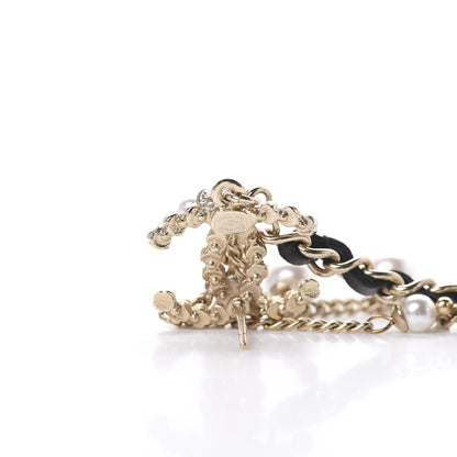Chanel Pearl Crystal Lambskin Chain CC Dangle Earrings Gold 4 of 5