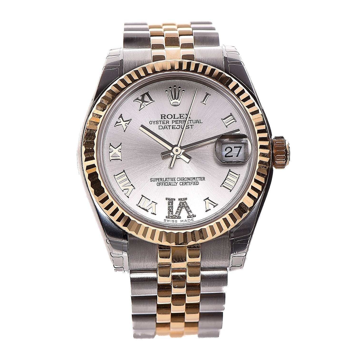 Rolex Stainless Steel 18K Yellow Gold Diamond DateJust 31mm Watch 1 of 8