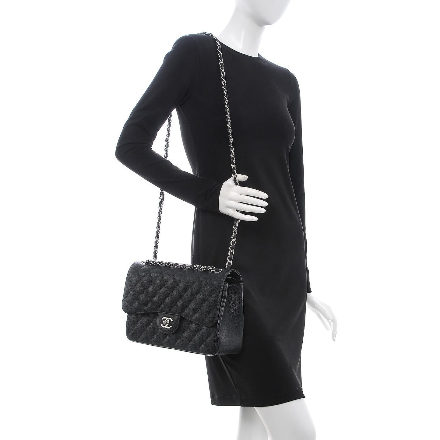 Caviar Quilted Jumbo Double Flap Black