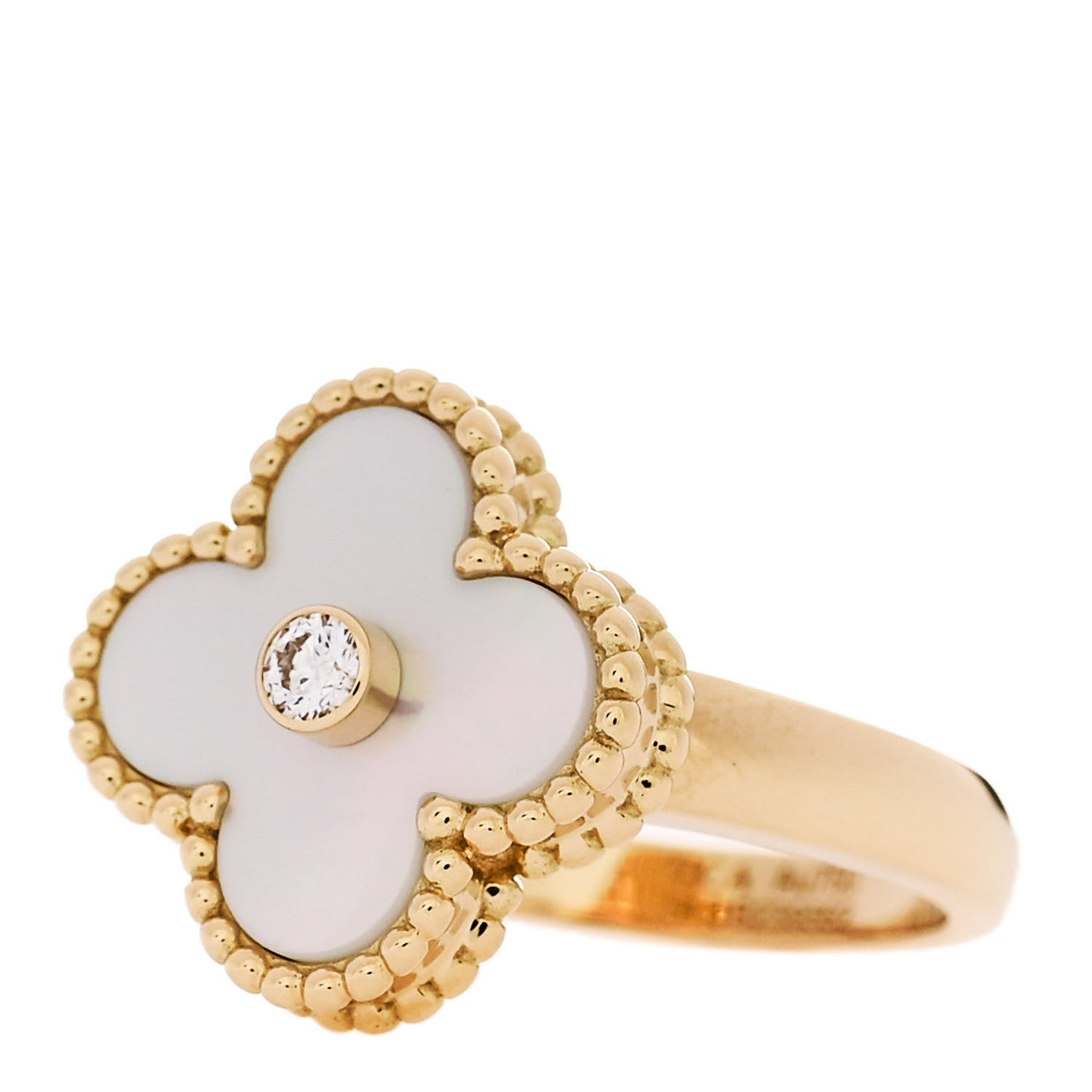18K Yellow Gold Diamond Mother of Pearl Vintage Alhambra Ring 51 5.75