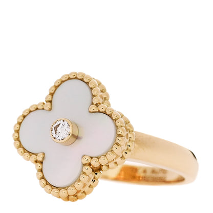 Van Cleef & Arpels 18K Yellow Gold Diamond Mother of Pearl Vintage Alhambra Ring 51 5.75 3 of 5