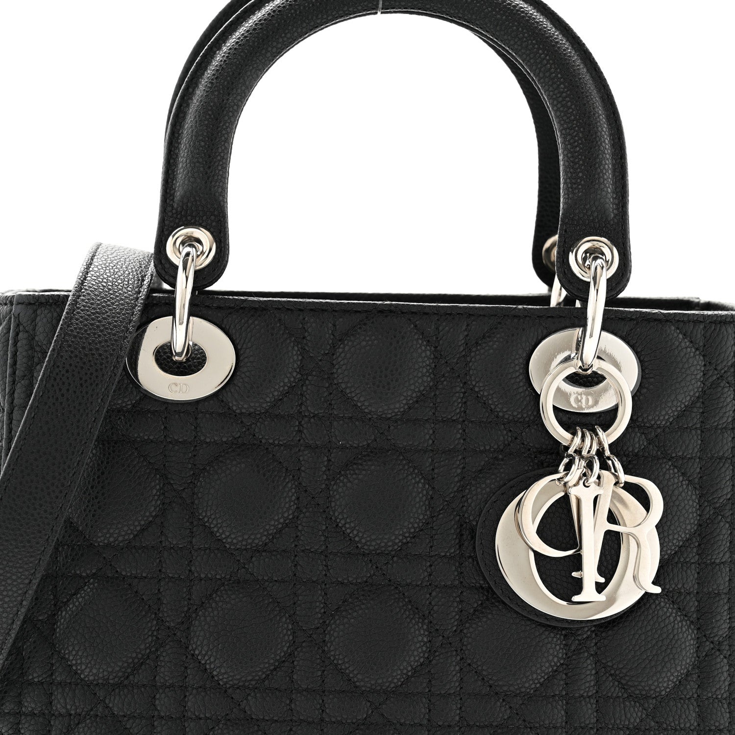 Christian Dior Grained Calfskin Cannage Medium Lady Dior Black 8 of 11