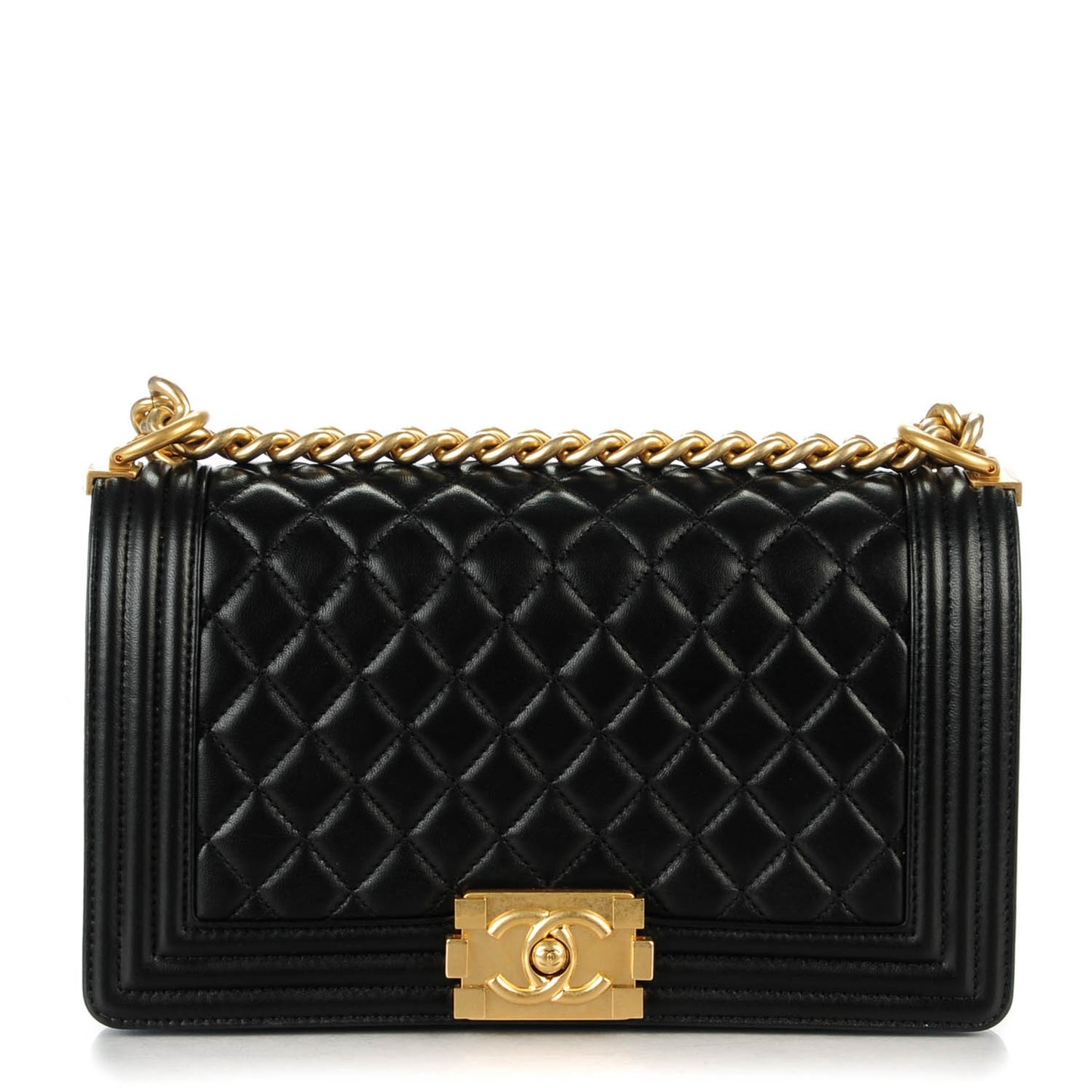 Lambskin Quilted Medium Boy Flap Black