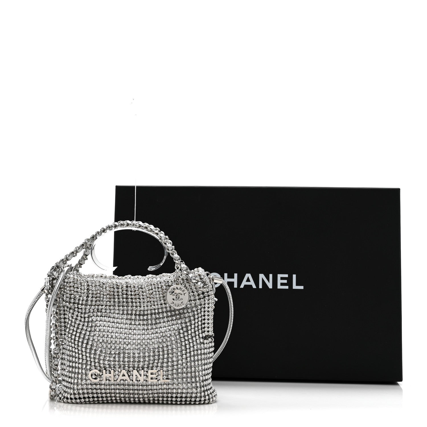 Chanel Crystal Embellished Metallic Lambskin Mini Chanel 22 Silver 11 of 11
