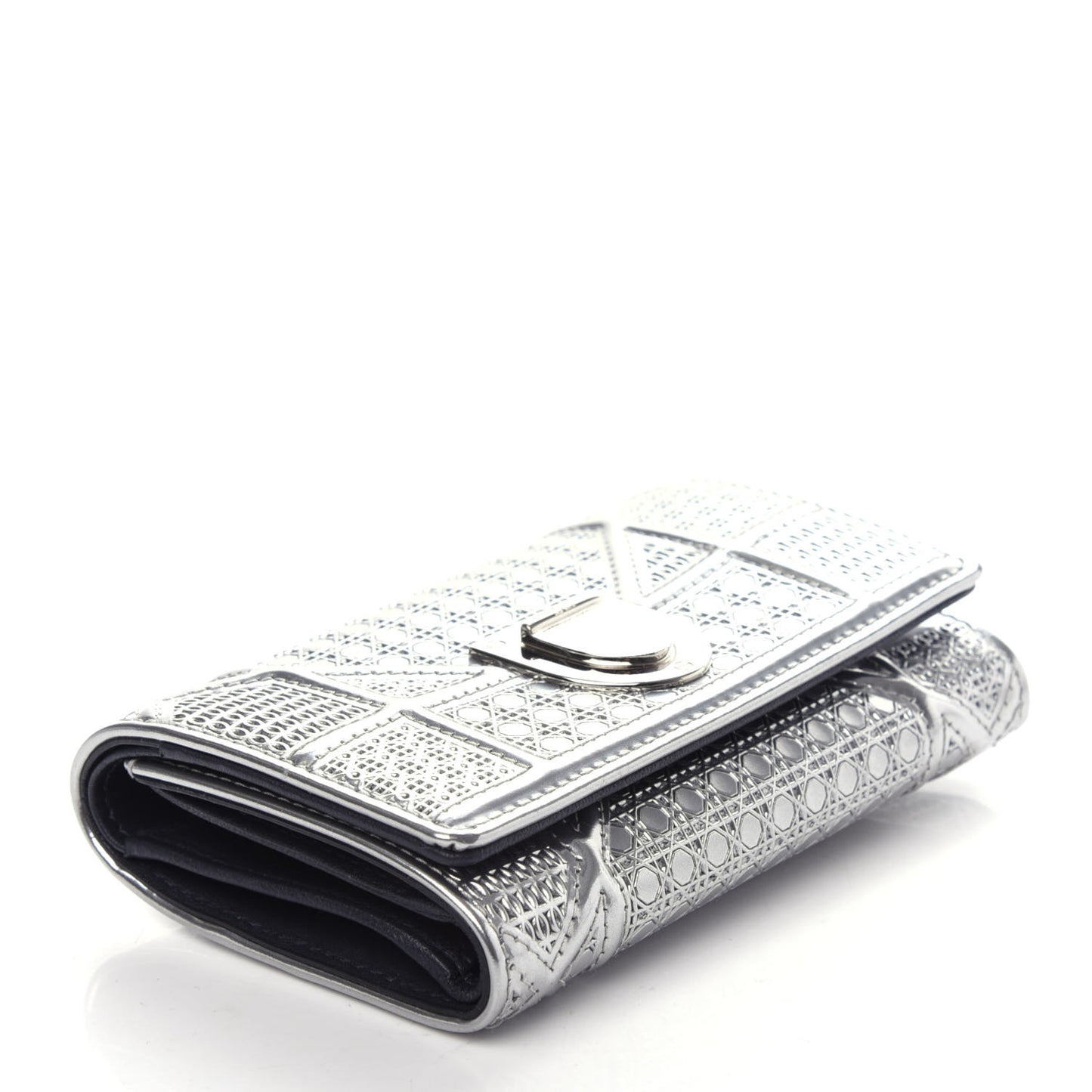Metallic Patent Micro-Cannage Diorama Elancee Wallet Onyx Silver