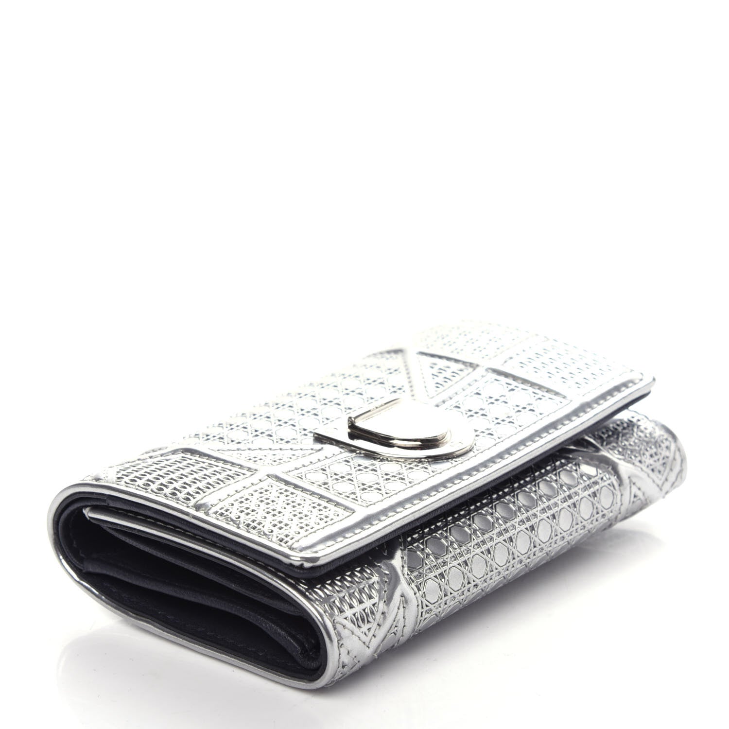 Christian Dior Metallic Patent Micro-Cannage Diorama Elancee Wallet Onyx Silver 4 of 8
