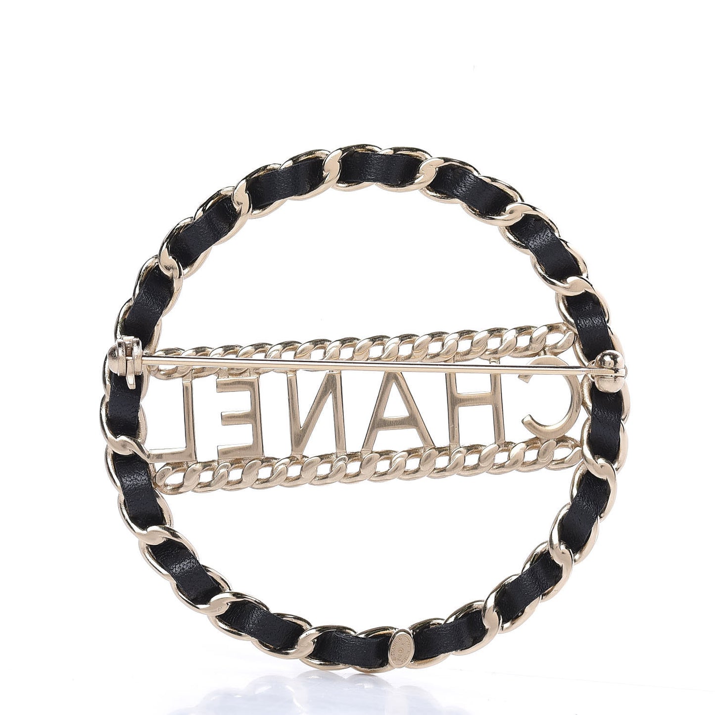 Lambskin Chain Logo Brooch Black Gold