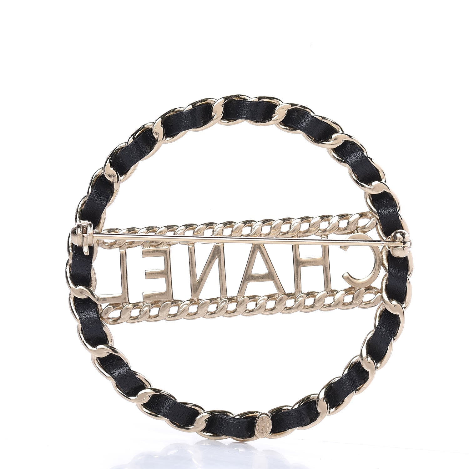 Chanel Lambskin Chain Logo Brooch Black Gold 3 of 4