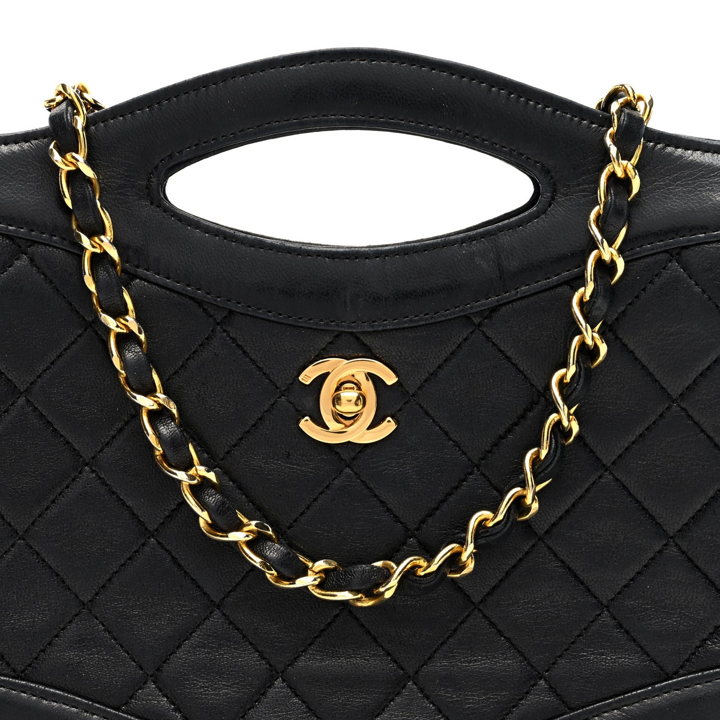 Lambskin Quilted Small 31 Shopping Bag Black