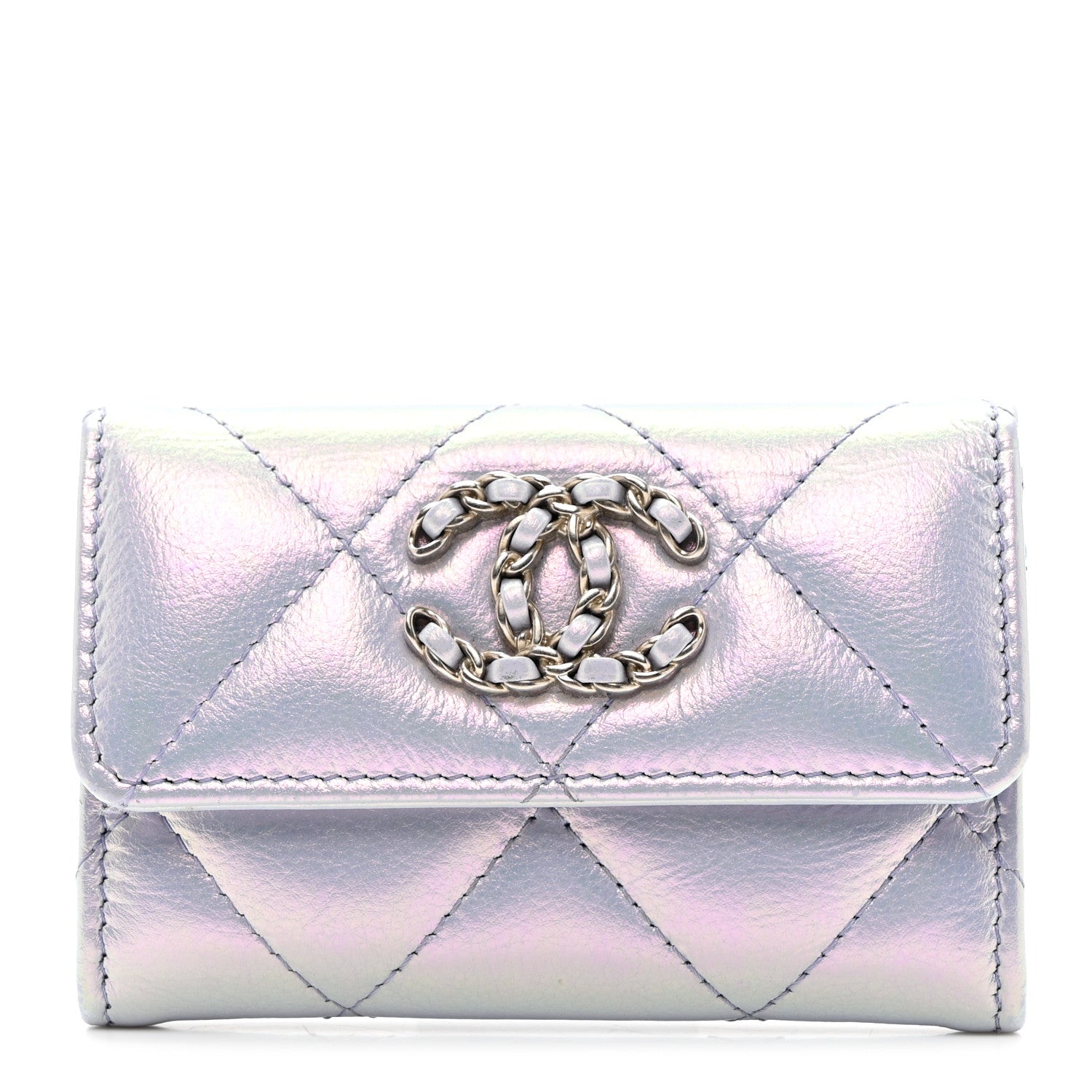 Chanel Iridescent Calfskin Quilted Chanel 19 Flap Card Holder Light Purple 1 of 9