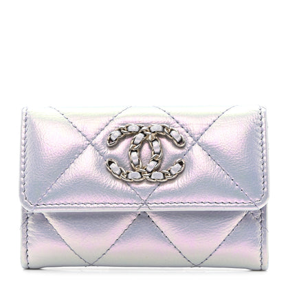 Chanel Iridescent Calfskin Quilted Chanel 19 Flap Card Holder Light Purple 1 of 9