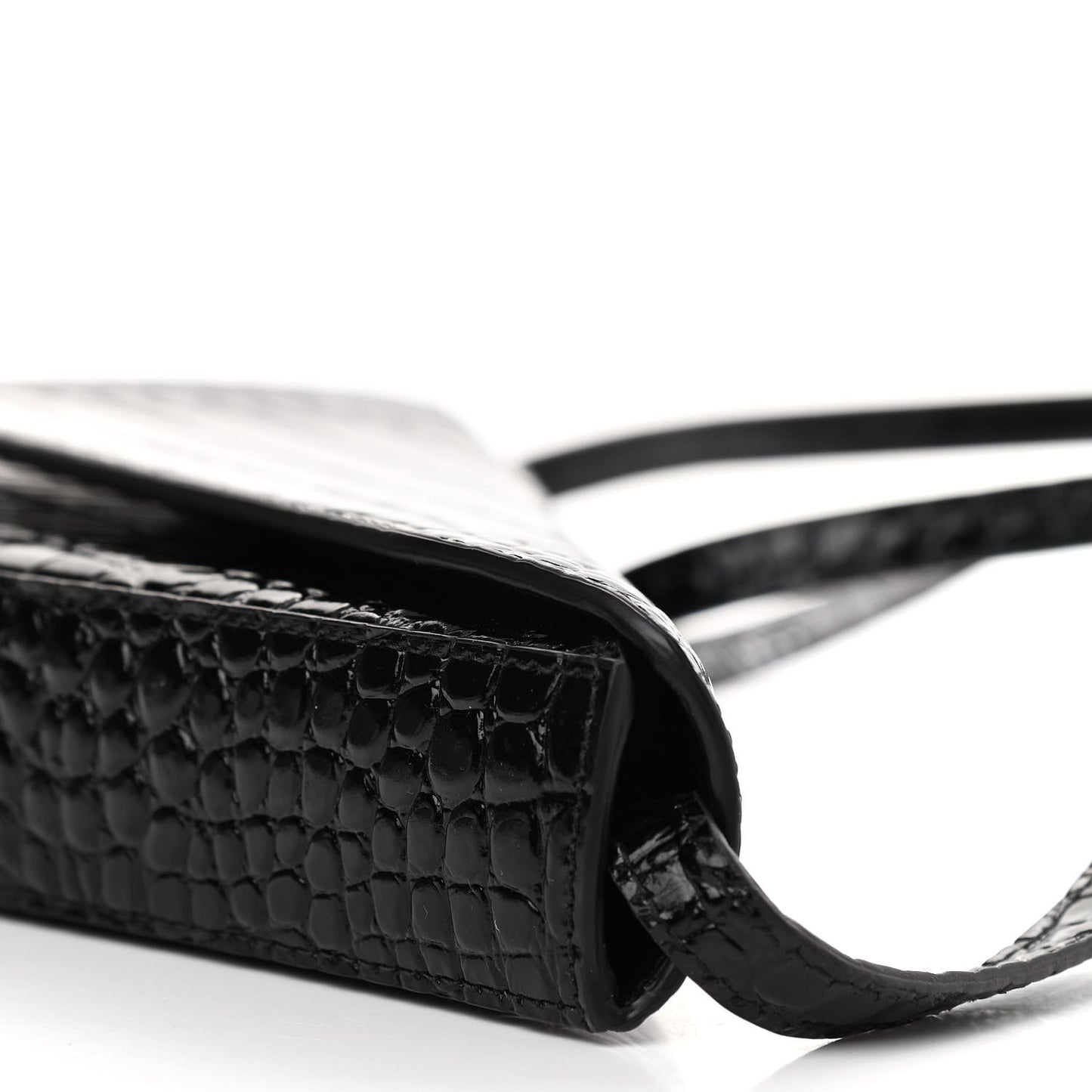 Calfskin Logo Crocodile Embossed Triangle Clutch Black White
