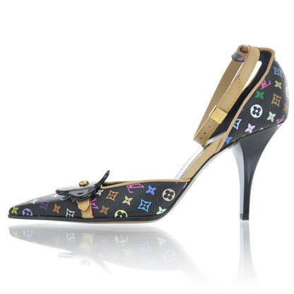 Louis Vuitton Monogram Multicolor Murakami Patent Fleur Heels 37.5 Black 1 of 6