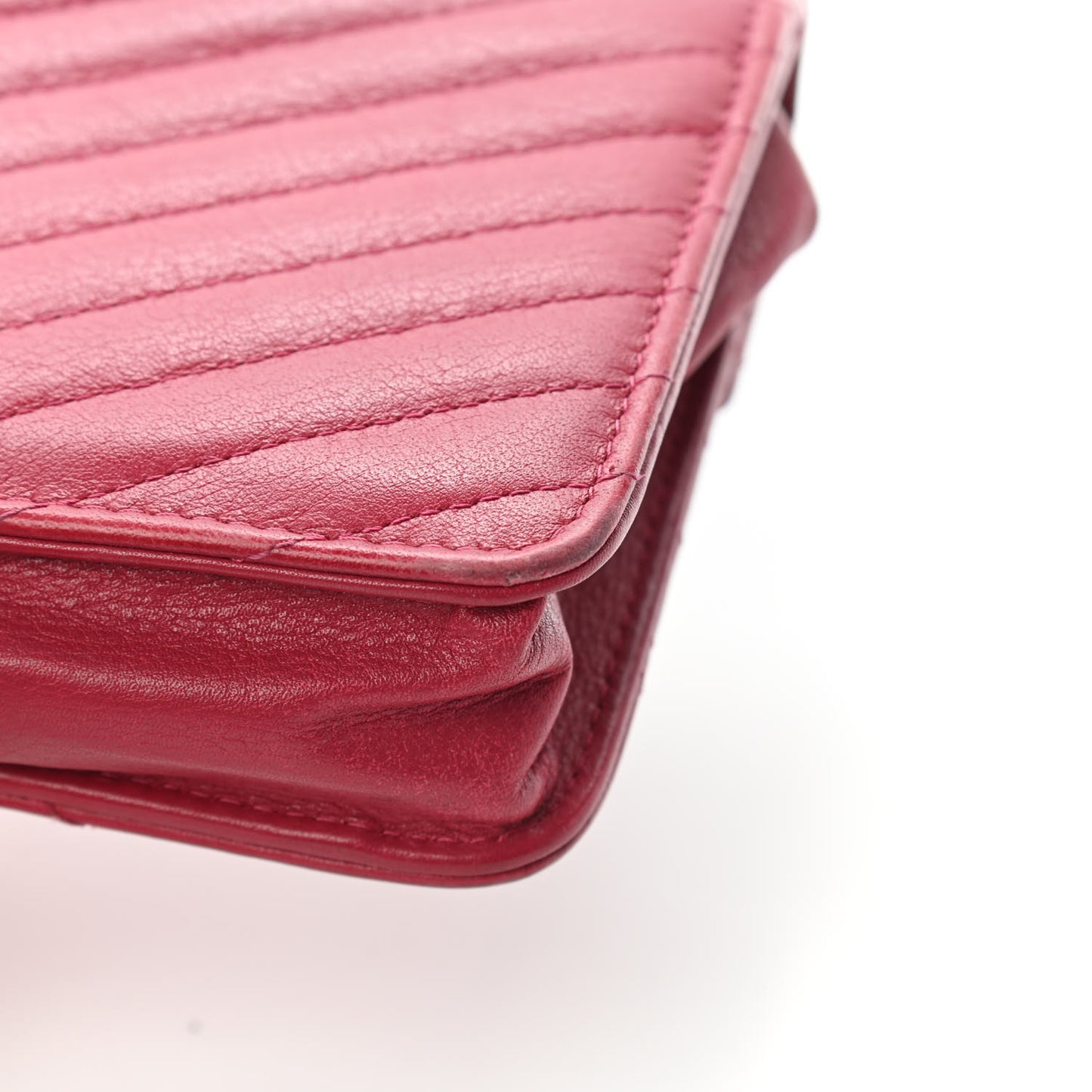 Goatskin Chevron Quilted Statement Wallet On Chain WOC Dark Pink
