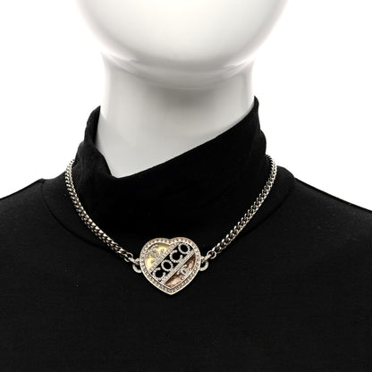 Chanel Crystal Crystal CC Coco Heart Necklace Gold 4 of 9