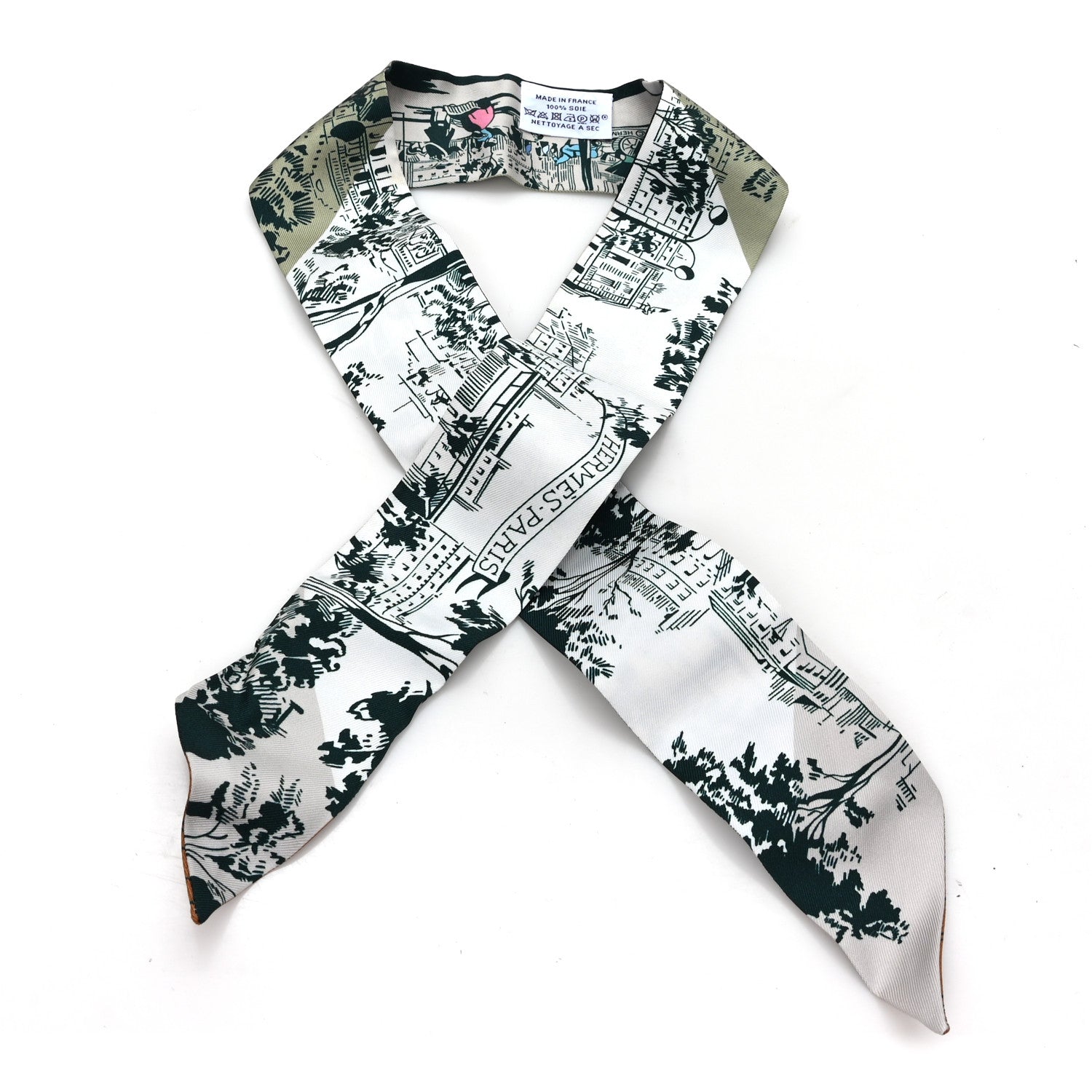 Hermes Silk A l'Ombre des Boulevards Twilly White Vert Gray 1 of 3