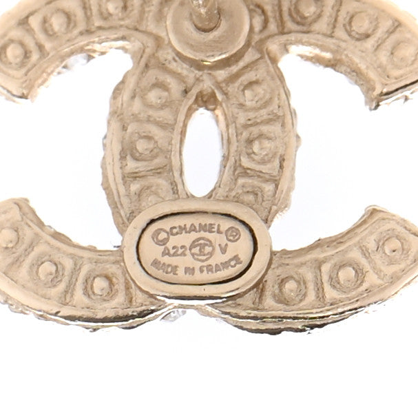 Chanel Pearl Crystal CC Earrings Light Gold 4 of 5