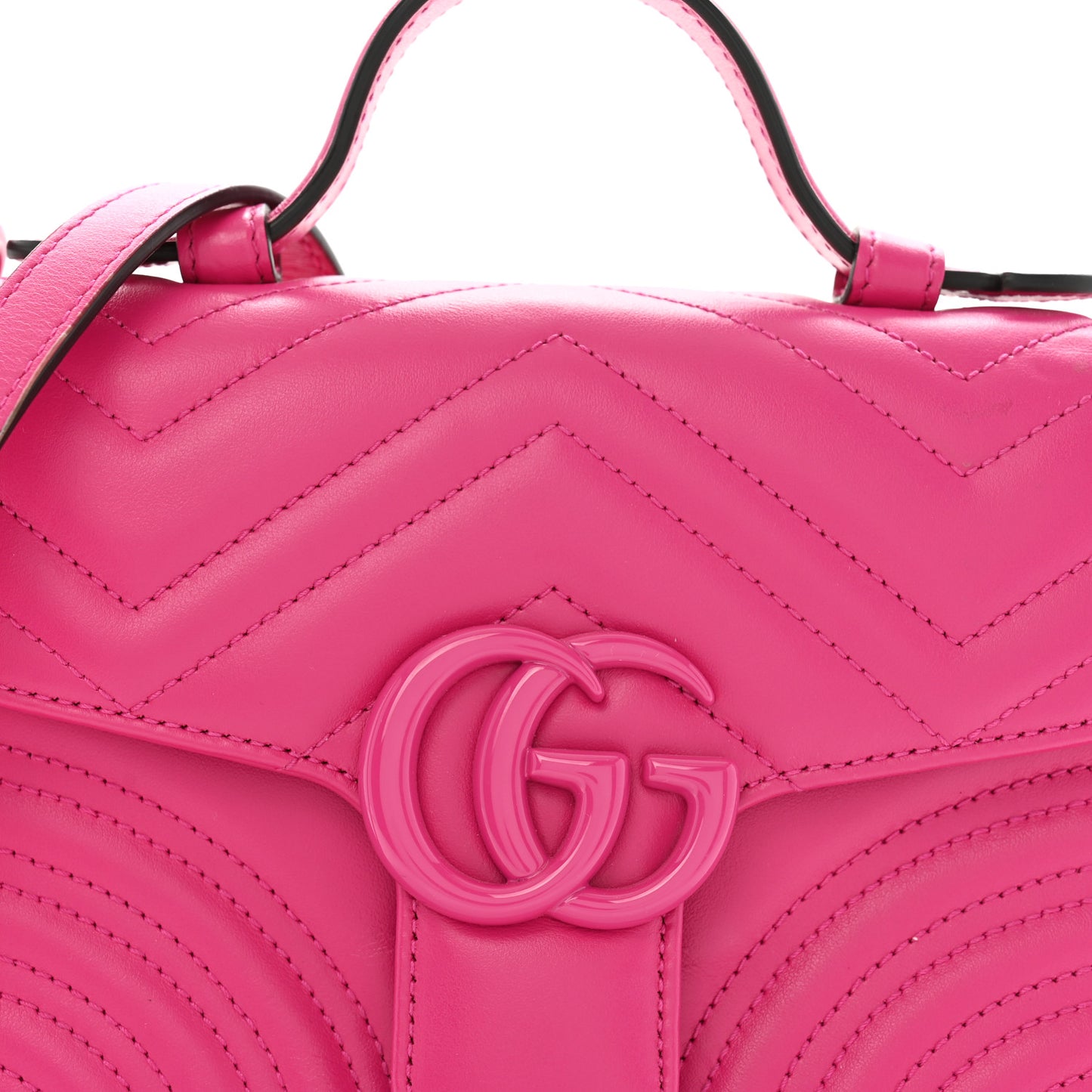 Calfskin Matelasse Monochrome Mini GG Marmont Top Handle Shoulder Bag Classic Fuxia