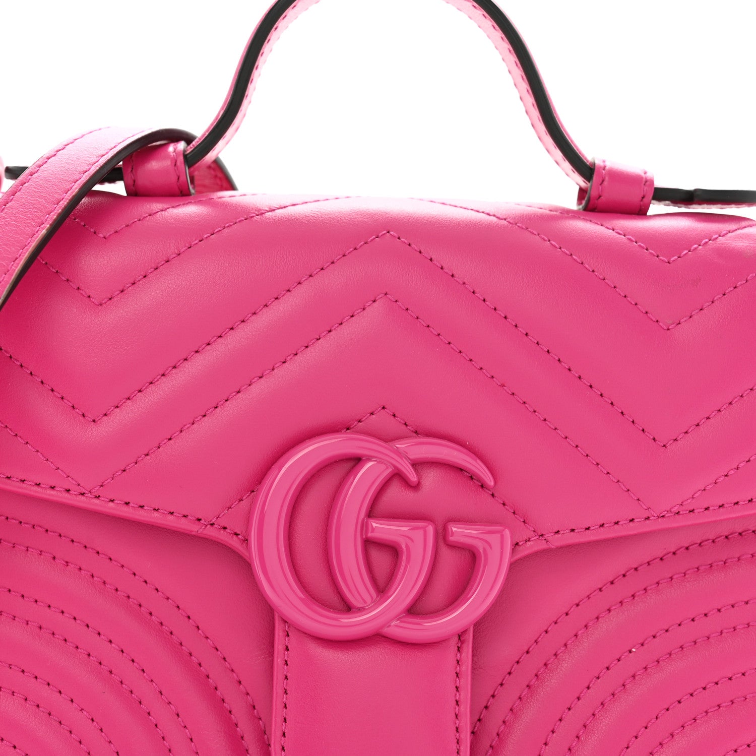 Gucci Calfskin Matelasse Monochrome Mini GG Marmont Top Handle Shoulder Bag Classic Fuxia 8 of 13
