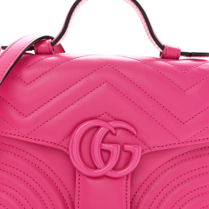 Gucci Calfskin Matelasse Monochrome Mini GG Marmont Top Handle Shoulder Bag Classic Fuxia 8 of 13