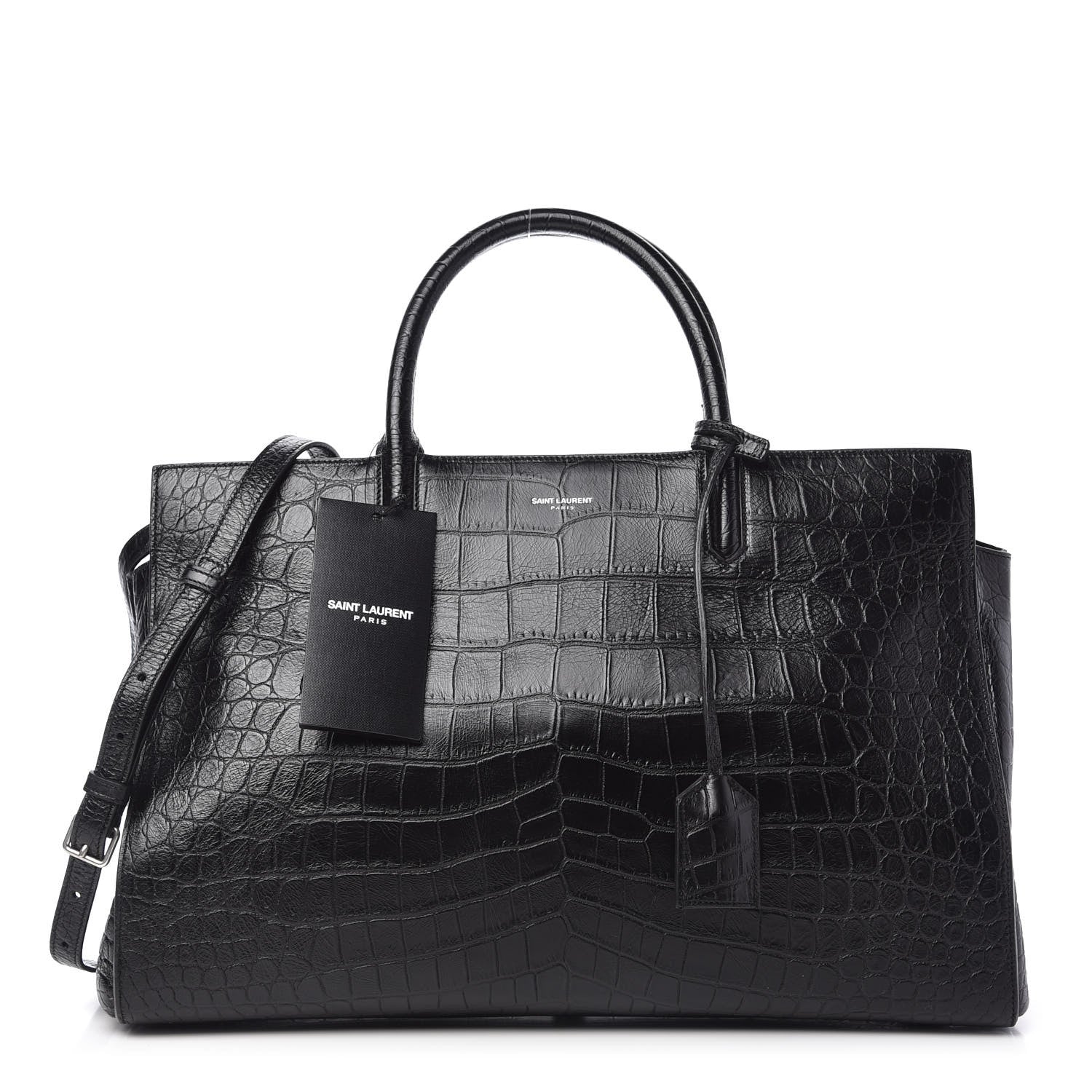 Saint Laurent Calfskin Crocodile Embossed Medium Cabas Rive Gauche Black 2 of 22