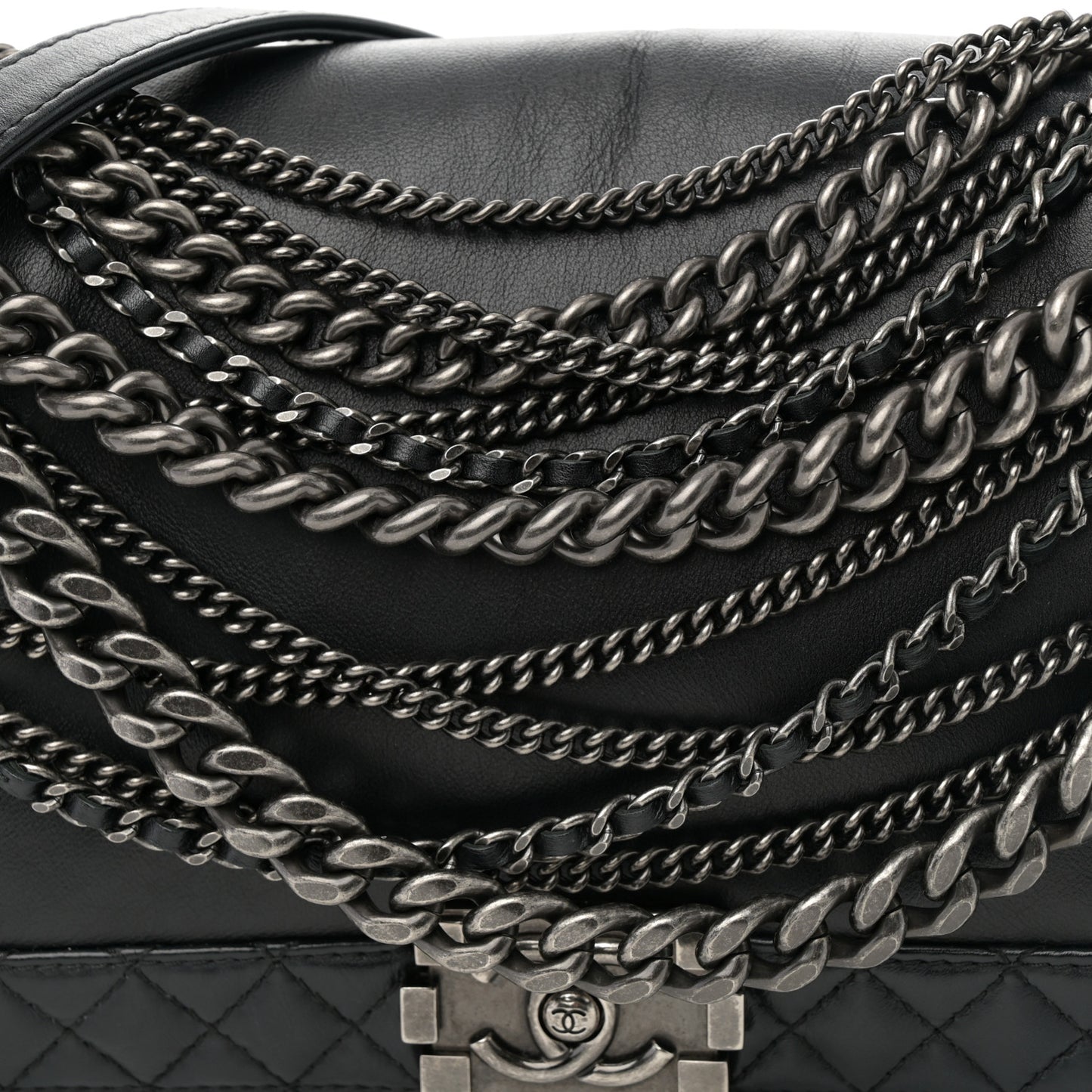 Calfskin Enchained New Medium Boy Flap Black