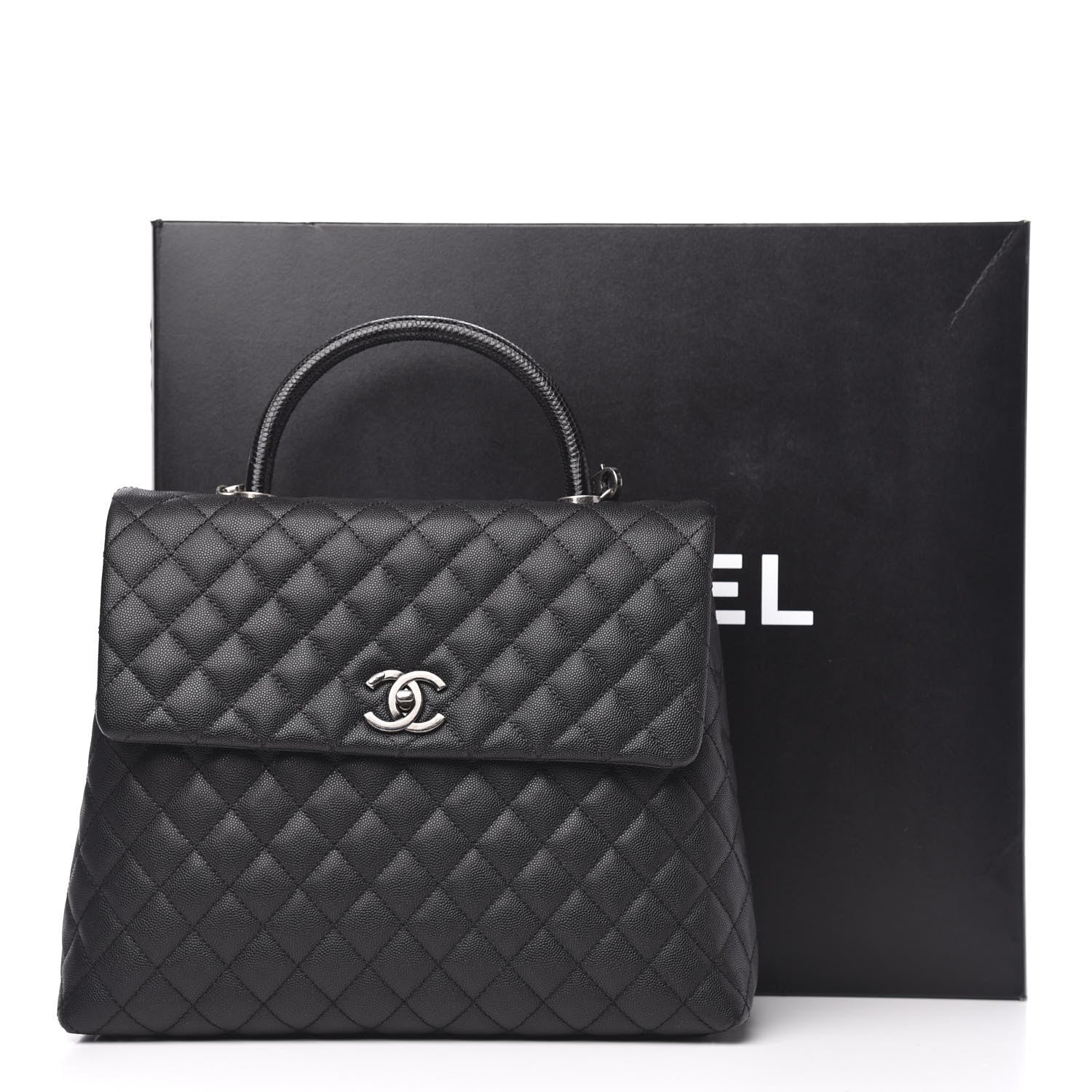 Chanel Caviar Lizard Quilted Large Coco Handle Flap Black 11 of 11