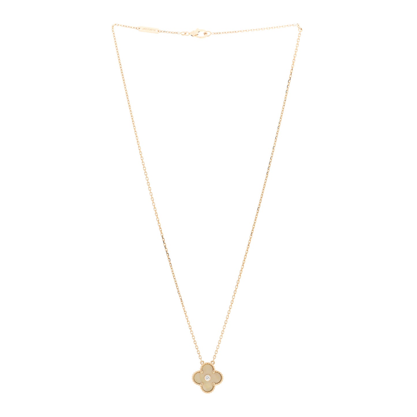 18K Yellow Gold Diamond Yellow Mother of Pearl Vintage Alhambra Pendant Necklace