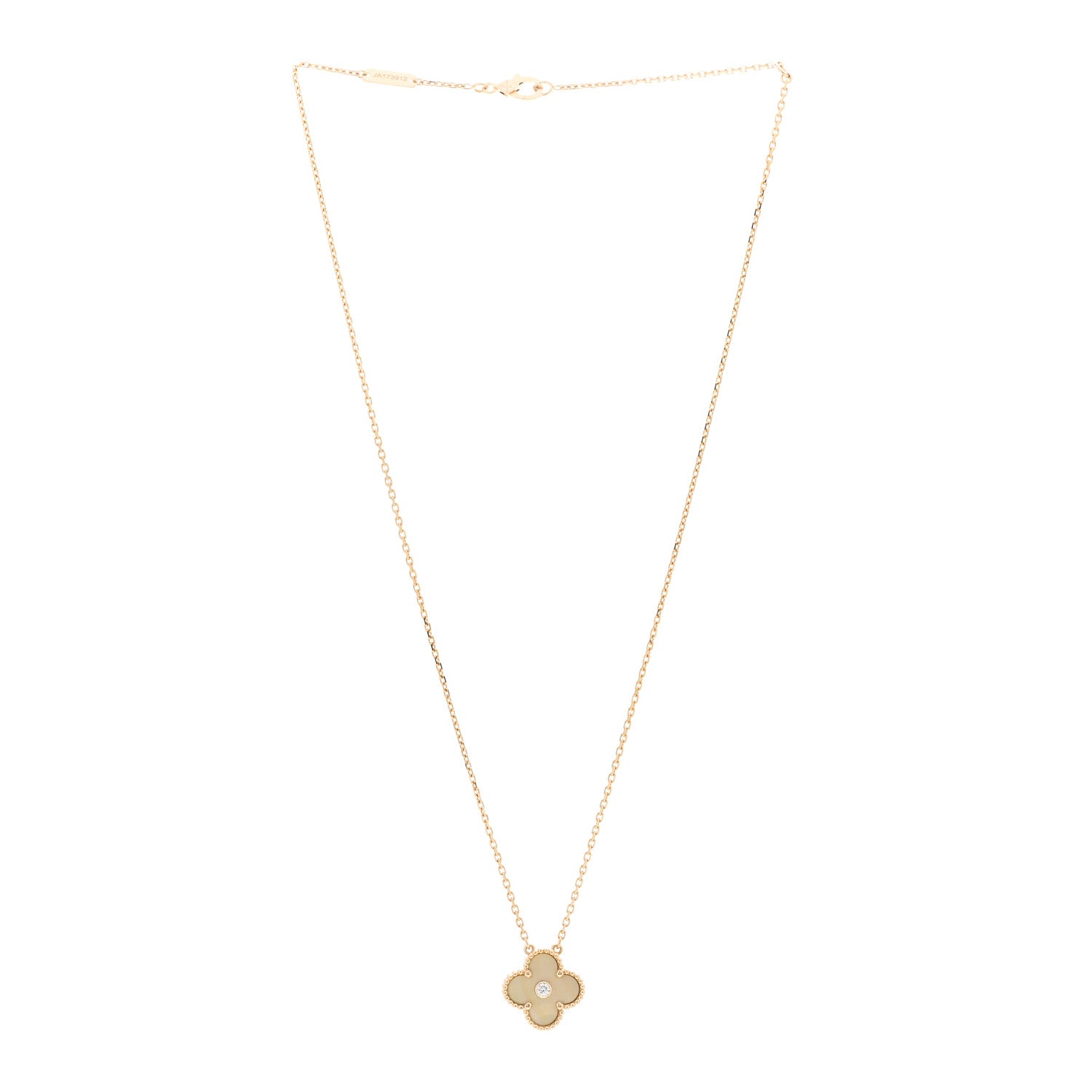 Van Cleef & Arpels 18K Yellow Gold Diamond Yellow Mother of Pearl Vintage Alhambra Pendant Necklace 3 of 5