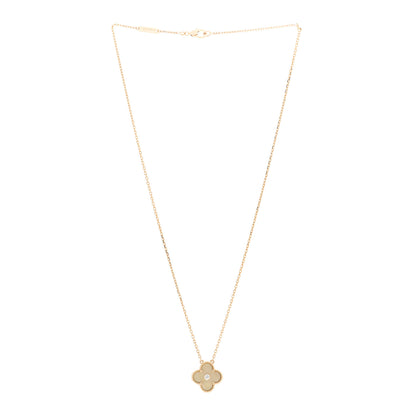 Van Cleef & Arpels 18K Yellow Gold Diamond Yellow Mother of Pearl Vintage Alhambra Pendant Necklace 3 of 5