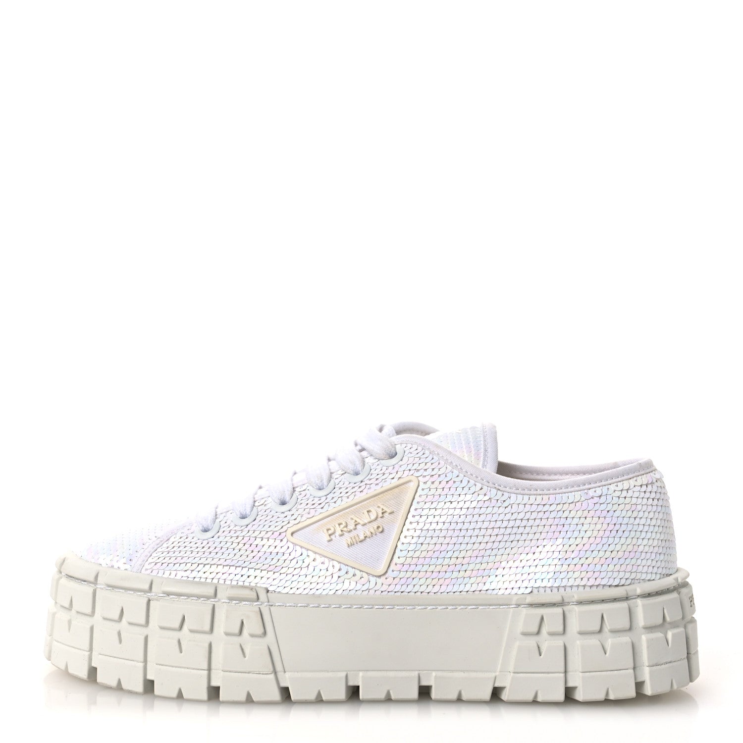 Prada Paillettes Triangle Logo Double Wheel 50mm Sneakers 38.5 White 1 of 10
