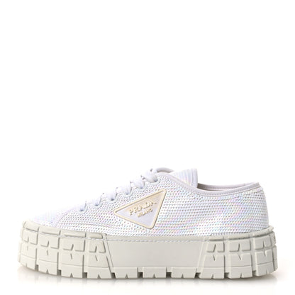 Prada Paillettes Triangle Logo Double Wheel 50mm Sneakers 38.5 White 1 of 10