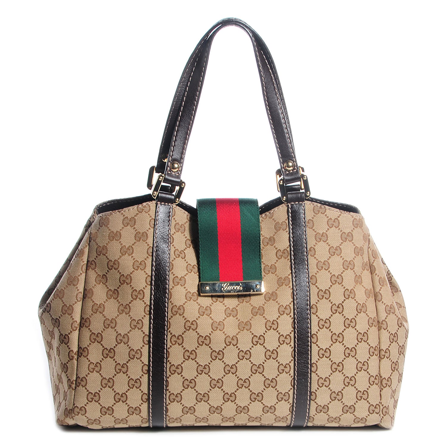 Gucci Monogram Large New Ladies Web Tote Dark Brown 1 of 7